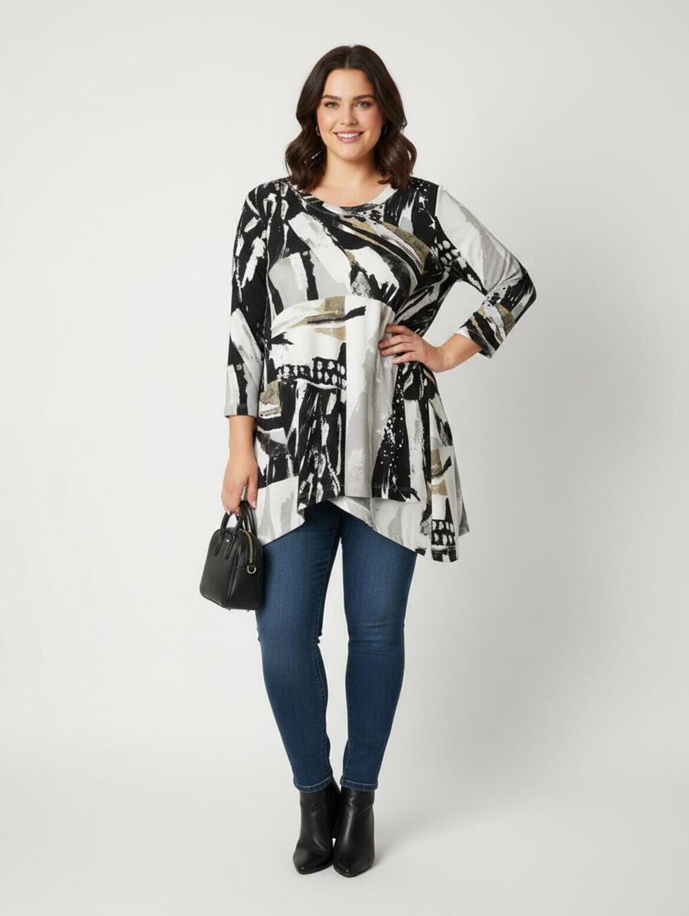 Premise XL Abstract Black and White Tunic Top